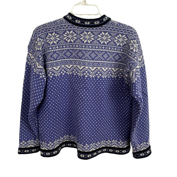 LL BEAN M Vintage Merino Wool Purple SWEATER Button Nordic Snowflake Fair Isle - Picture 4 of 13